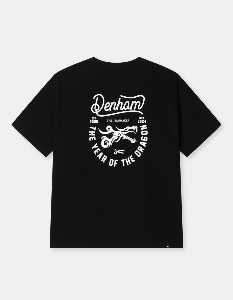 Heren Denham T-Shirts | Year Of The Dragon T-Shirt Van Katoen - Ontspannen Pasvorm Zwart