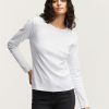 Vrouwen Denham T-Shirts | Ruby Ls Tee Ribkatoenjersey - Slim Fit Wit