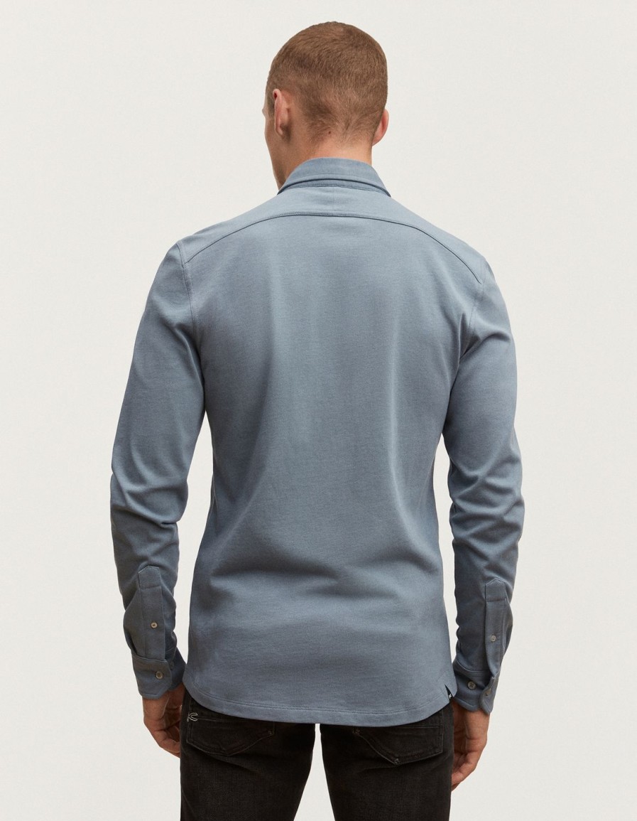 Heren Denham Overhemden | Bridge-Shirt Van Zwaar Katoenjersey - Slim Fit Vuursteenblauw