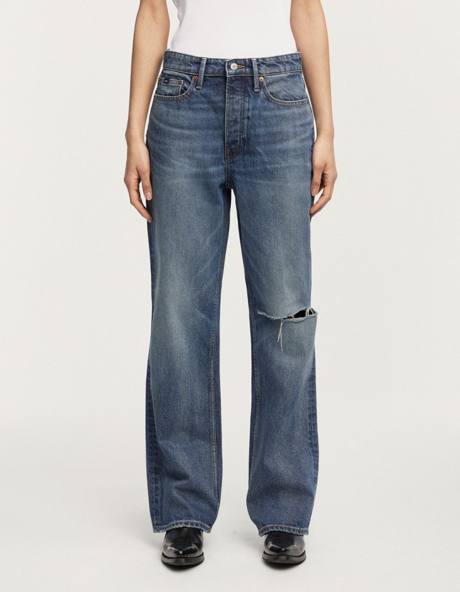 Vrouwen Denham Jeans | Afbeelding Vintage Authentieke Blauwe Reparatie - Losse Pasvorm Middenblauw