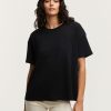 Vrouwen Denham T-Shirts | Jane Tee Ribkatoenjersey - Boxy-Pasvorm Zwart