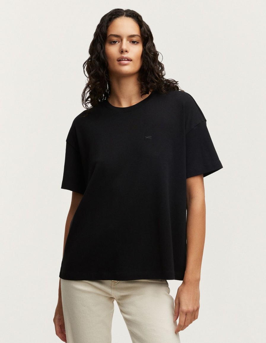 Vrouwen Denham T-Shirts | Jane Tee Ribkatoenjersey - Boxy-Pasvorm Zwart