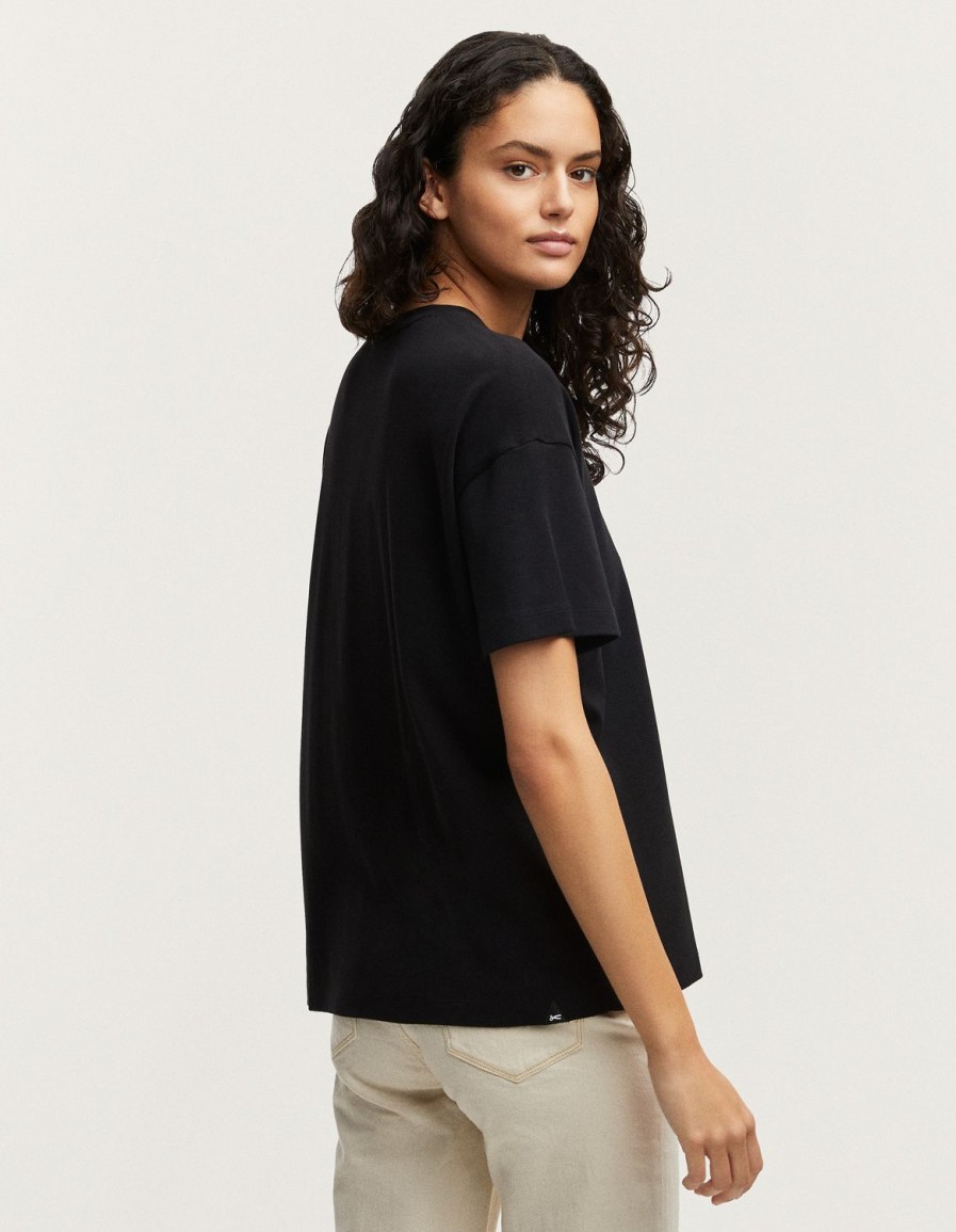 Vrouwen Denham T-Shirts | Jane Tee Ribkatoenjersey - Boxy-Pasvorm Zwart