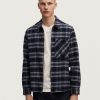 Heren Denham Overhemden | Brook Zip Overshirt Geruit Flanel - Normale Pasvorm Donkere Saffier