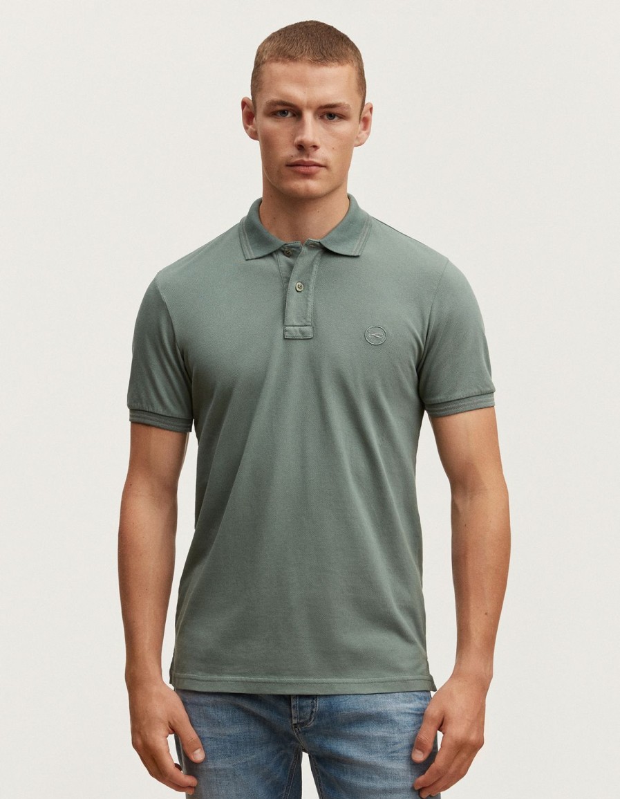 Heren Denham Polo'S | Brooker Polo Stretch Katoen Pique - Slim Fit Lauwerkrans Groen