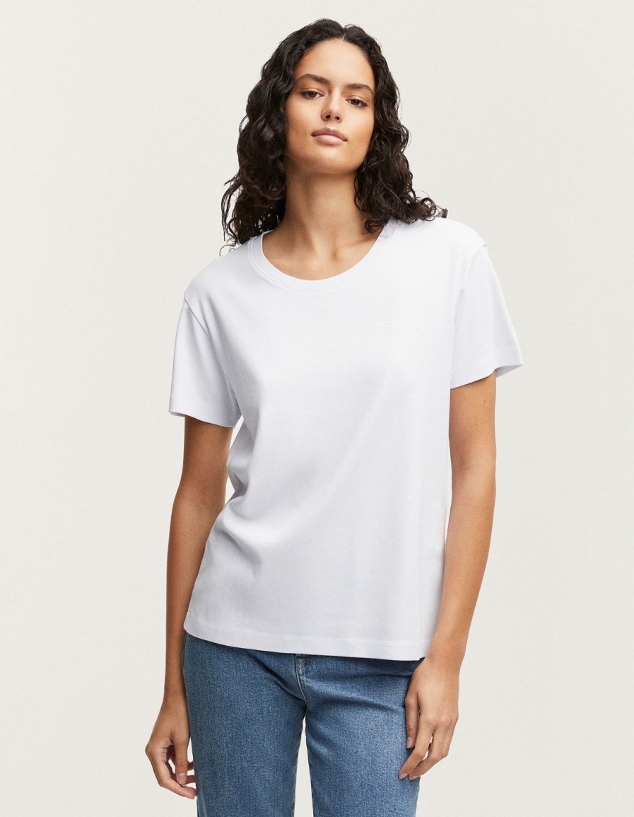 Vrouwen Denham T-Shirts | Emma Tee Ribkatoenjersey - Normale Pasvorm Wit