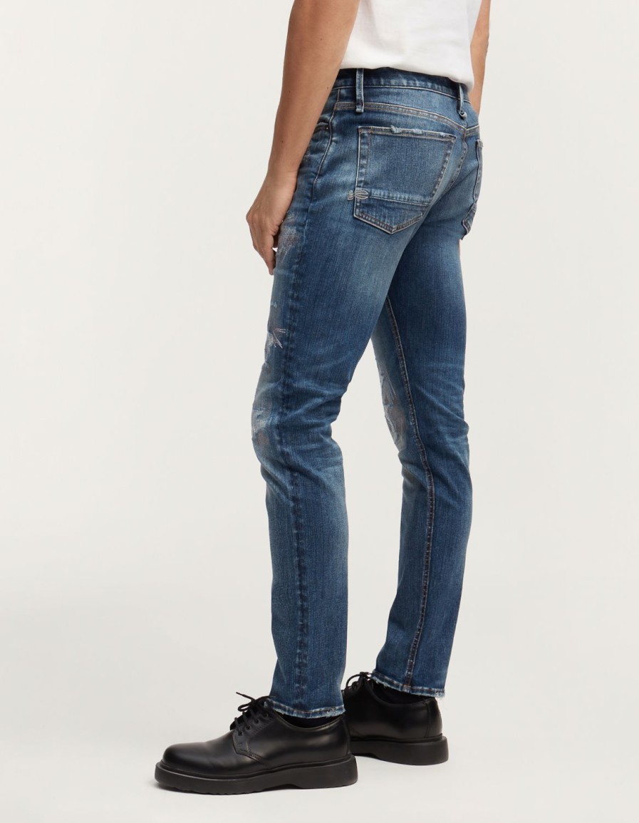 Heren Denham Jeans | Bolt Biologisch Katoen Zware Reparatie - Skinny Fit Middenblauw