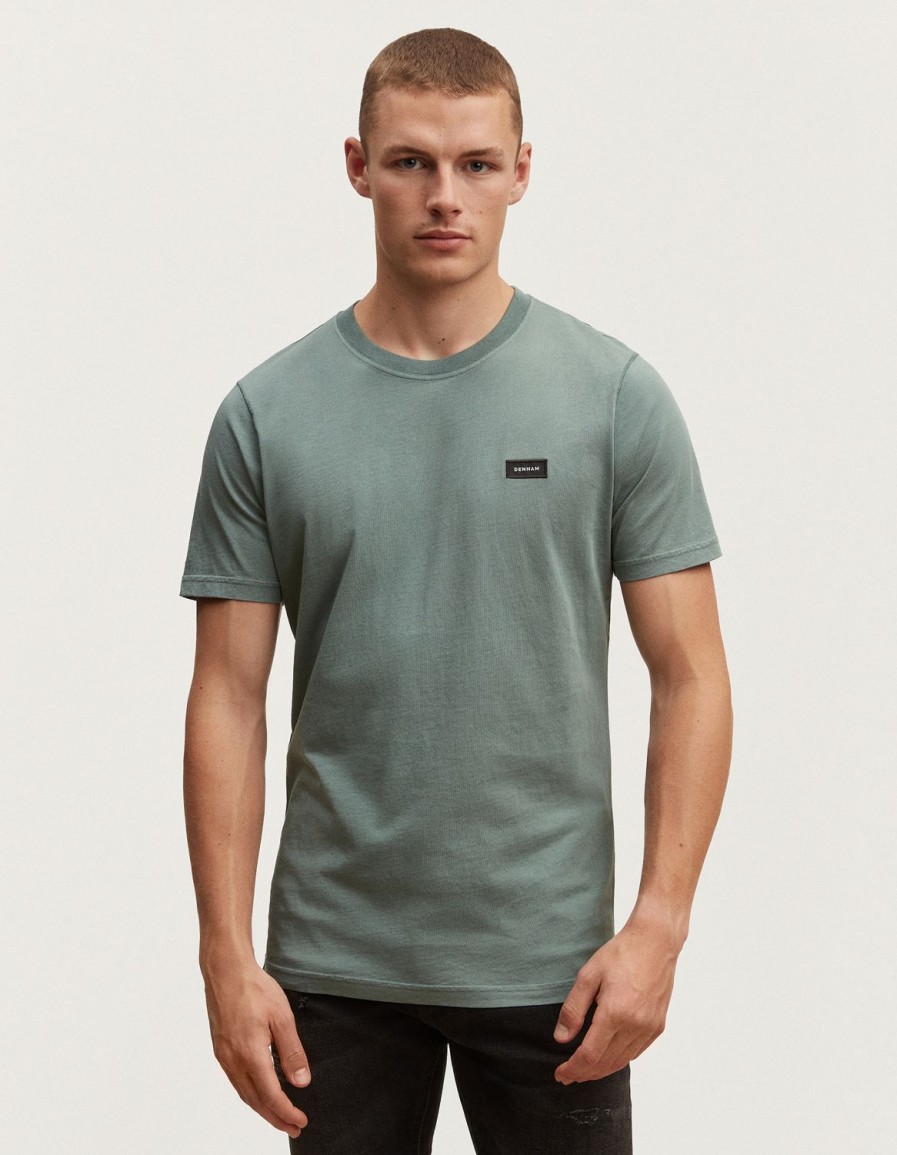 Heren Denham T-Shirts | Denham Slim Tee Modal Jersey - Slim-Fit Lauwerkrans Groen