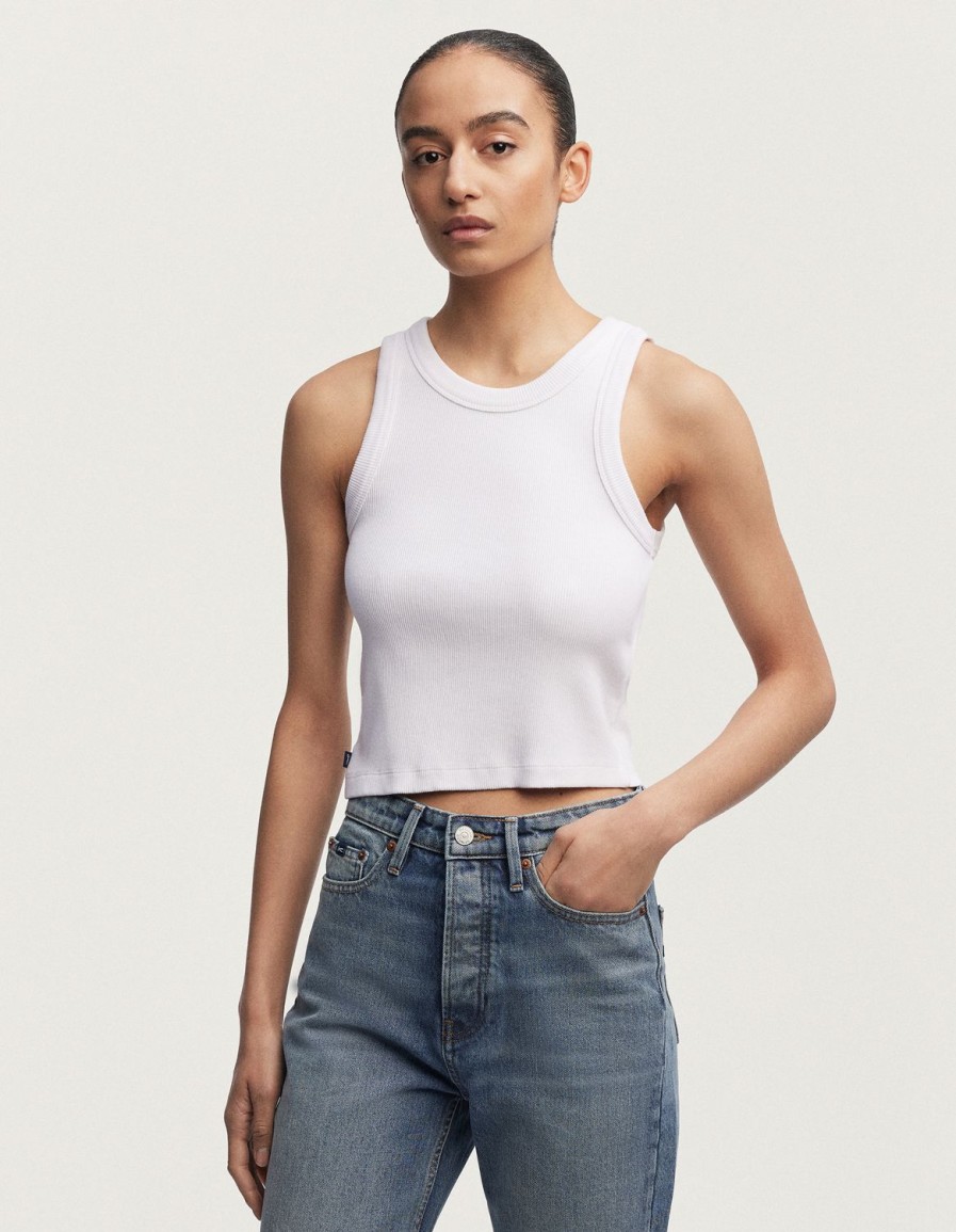 Vrouwen Denham T-Shirts | Asahi Geribbelde Crop Tank Katoen Modal - Normale Pasvorm Wit