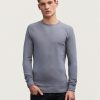 Heren Denham Breisels | Jv Raglan Crew Katoen Melange Jersey - Slim Fit Vuursteenblauw