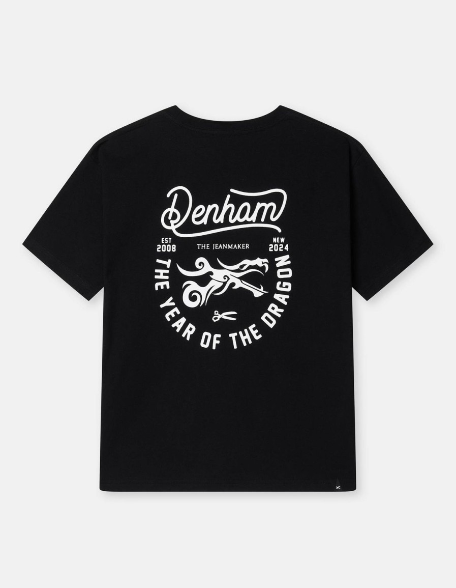 Vrouwen Denham T-Shirts | Jaar Van De Draak Dames T-Shirt Katoen - Boxy Fit Zwart