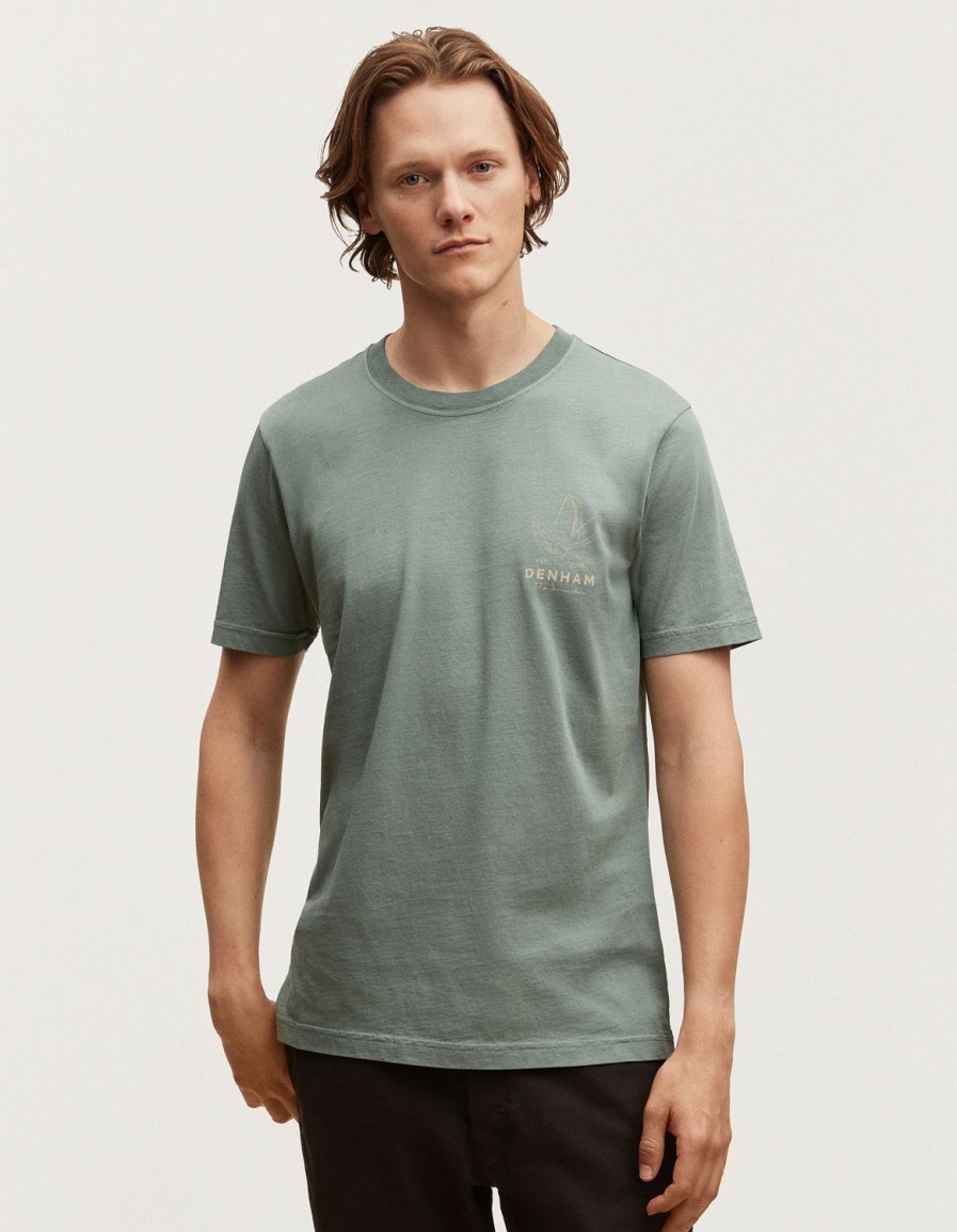 Heren Denham T-Shirts | Indigo Flower T-Shirt Modal Jersey - Slim Fit Lauwerkrans Groen