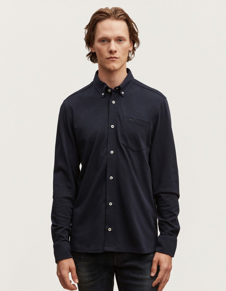 Heren Denham Overhemden | Bridge-Shirt Van Zwaar Katoenjersey - Slim Fit Marine