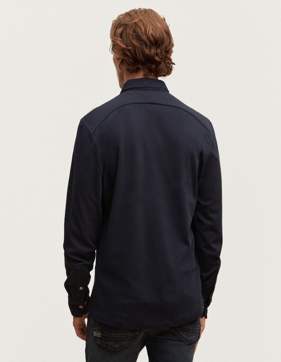 Heren Denham Overhemden | Bridge-Shirt Van Zwaar Katoenjersey - Slim Fit Marine