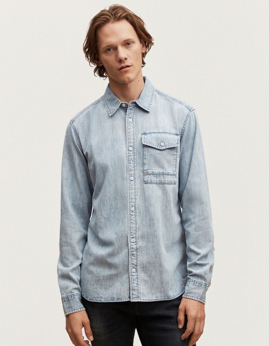 Heren Denham Overhemden | Jaren Denim Overhemd Lichte Stone Wash - Normale Pasvorm Lichtblauw