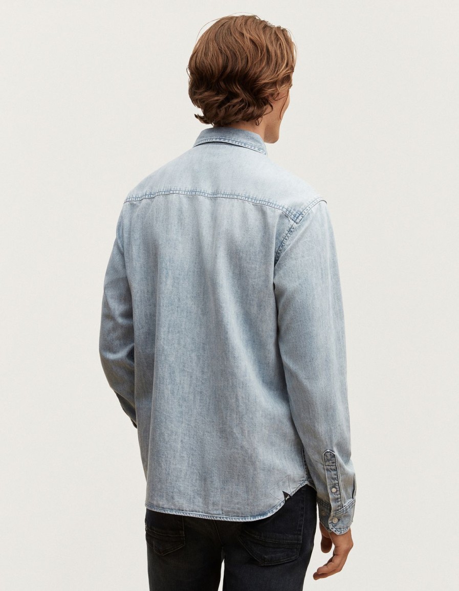 Heren Denham Overhemden | Jaren Denim Overhemd Lichte Stone Wash - Normale Pasvorm Lichtblauw