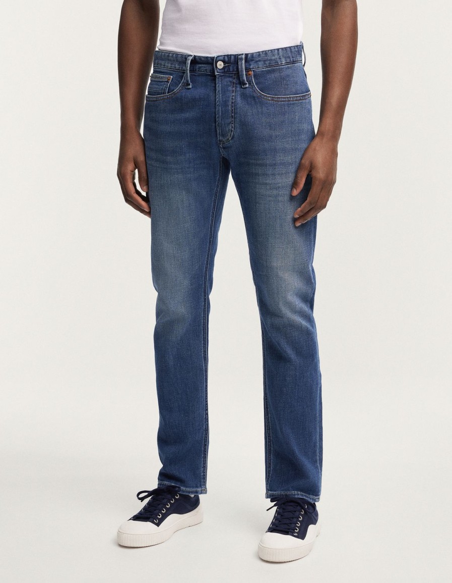 Heren Denham Jeans | Ridge Authentieke Medium Stone Wash - Rechte Pasvorm Middenblauw