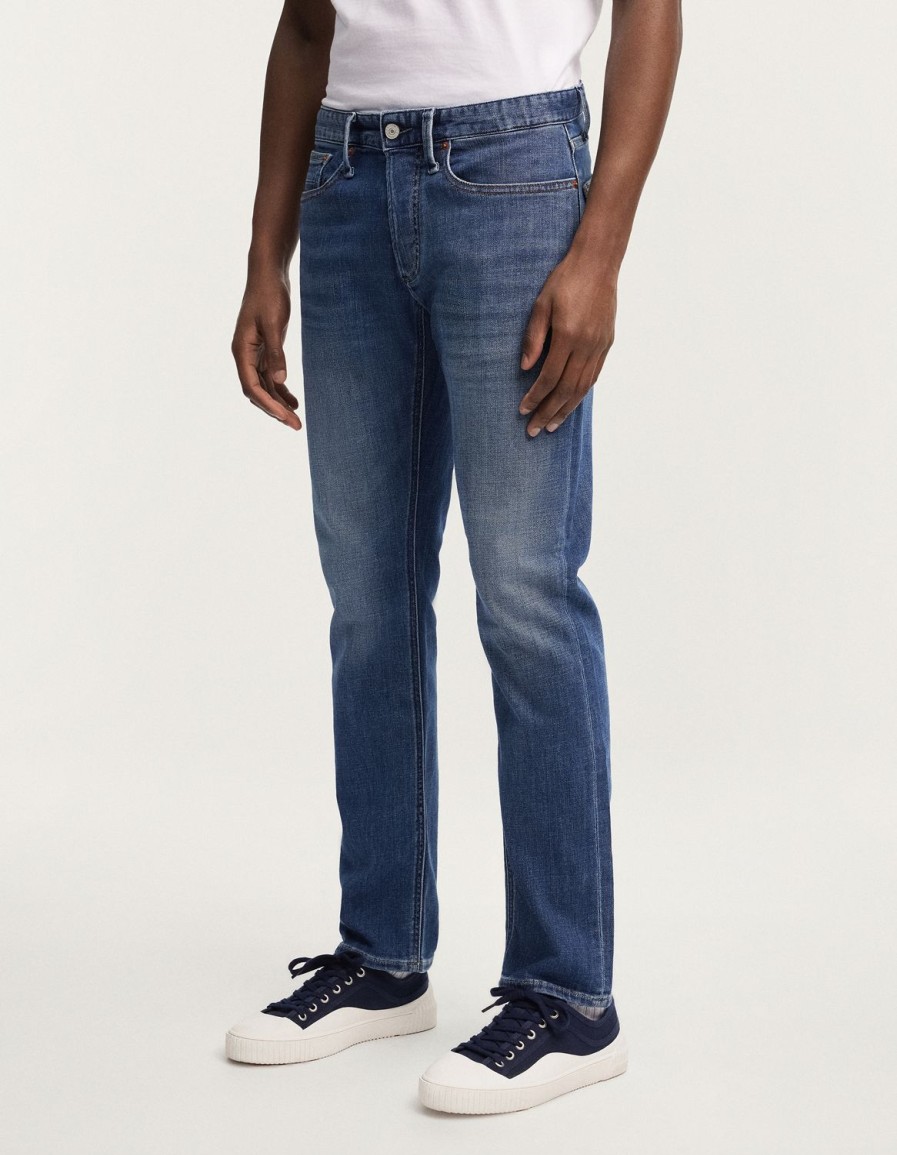 Heren Denham Jeans | Ridge Authentieke Medium Stone Wash - Rechte Pasvorm Middenblauw