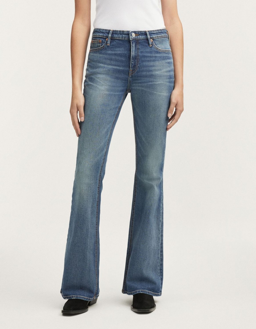 Vrouwen Denham Jeans | Ami Vintage Versleten - Flare-Pasvorm Middenblauw