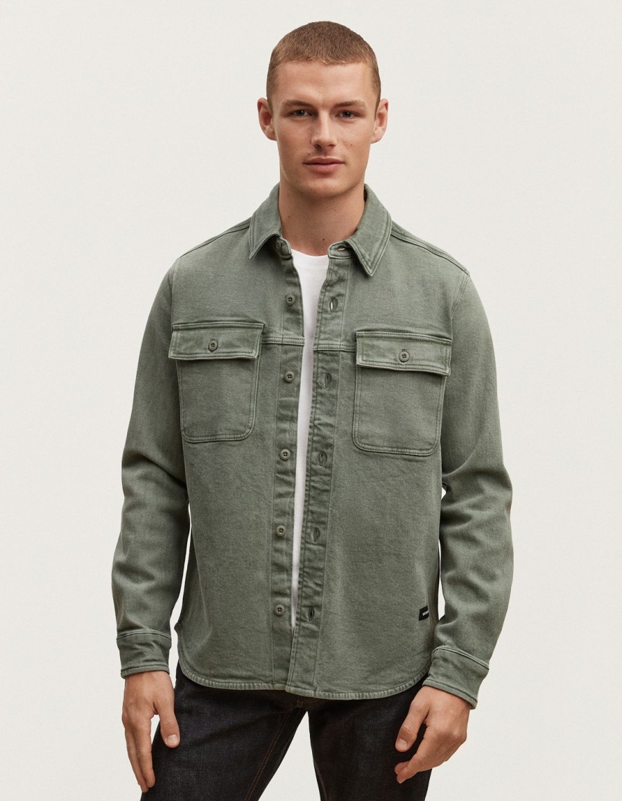 Heren Denham Overhemden | Burton Overshirt Katoen Twill - Normale Pasvorm Lauwerkrans Groen