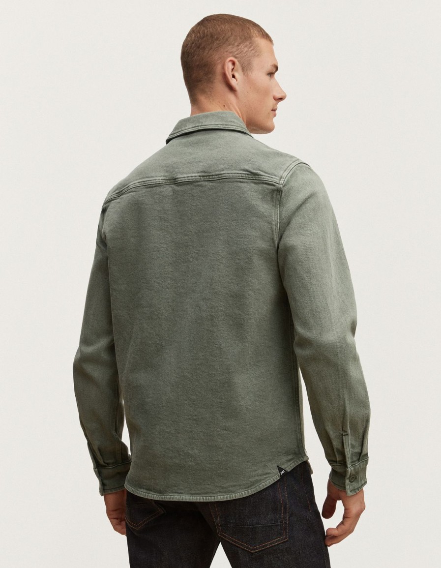 Heren Denham Overhemden | Burton Overshirt Katoen Twill - Normale Pasvorm Lauwerkrans Groen