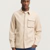 Heren Denham Overhemden | Teton Overshirt Katoen Visgraat - Normale Pasvorm Keperbeige