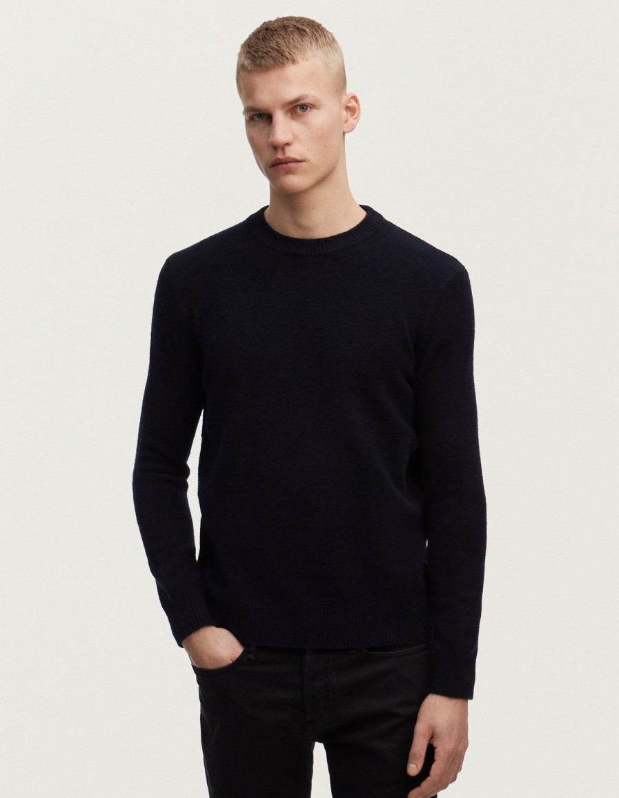 Heren Denham Breisels | Denham Knit Crew Zwaar Katoen - Normale Pasvorm Donkere Saffier