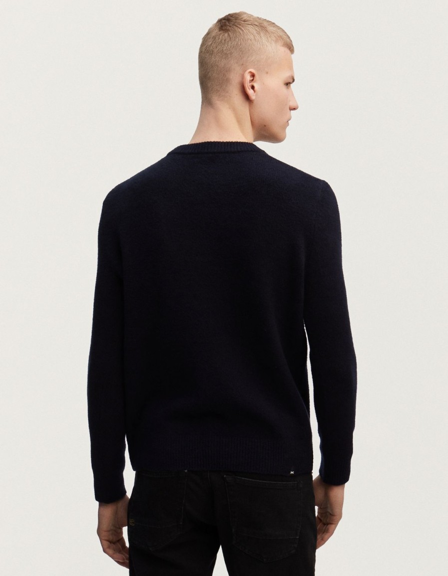 Heren Denham Breisels | Denham Knit Crew Zwaar Katoen - Normale Pasvorm Donkere Saffier