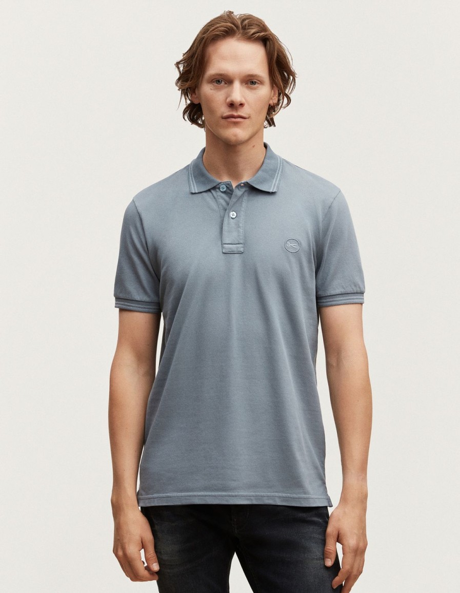 Heren Denham Polo'S | Brooker Polo Stretch Katoen Pique - Slim Fit Vuursteenblauw