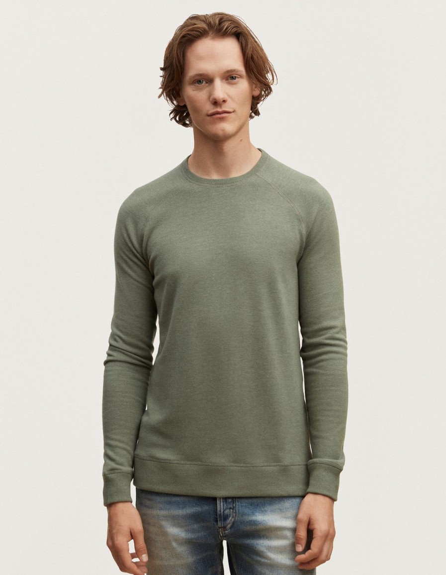 Heren Denham Breisels | Jv Raglan Crew Katoen Melange Jersey - Slim Fit Lauwerkrans Groen