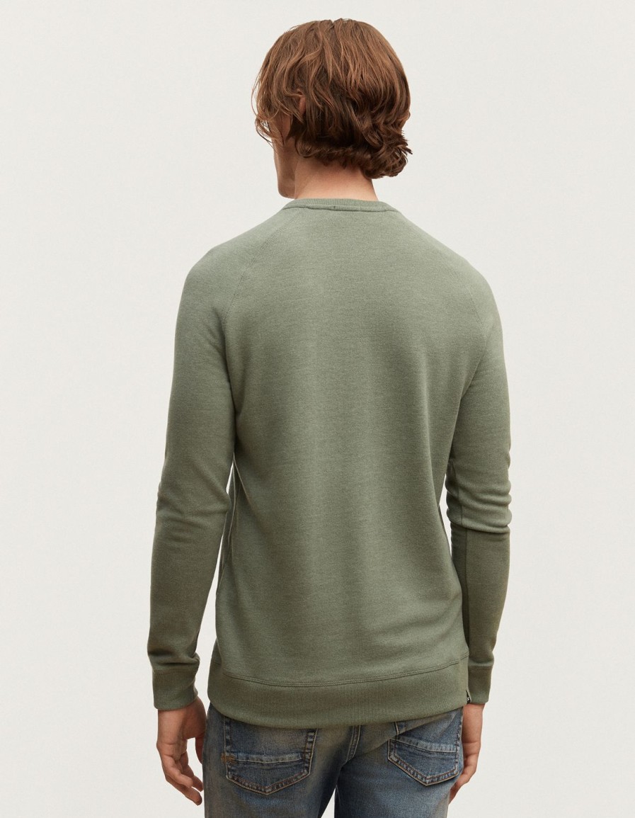 Heren Denham Breisels | Jv Raglan Crew Katoen Melange Jersey - Slim Fit Lauwerkrans Groen