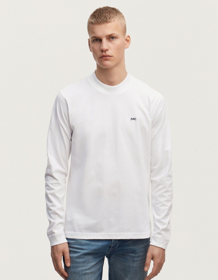 Heren Denham T-Shirts | Americana Mock Neck Ls T-Shirt - Normale Pasvorm Wit