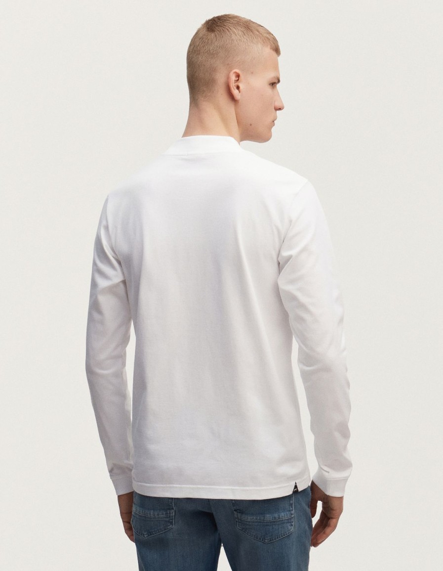 Heren Denham T-Shirts | Americana Mock Neck Ls T-Shirt - Normale Pasvorm Wit