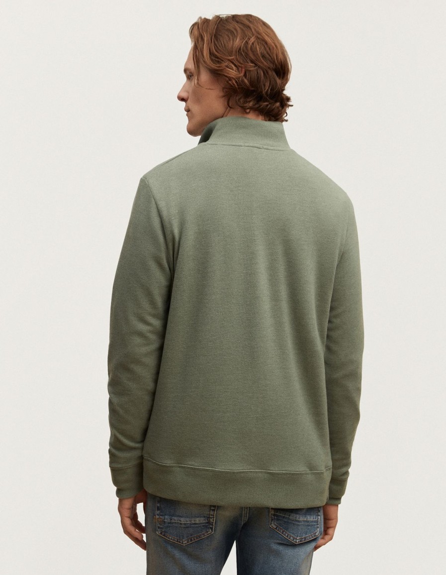 Heren Denham Breisels | Roger Katoenen Jersey Trui Met Halve Rits - Slim Fit Lauwerkrans Groen