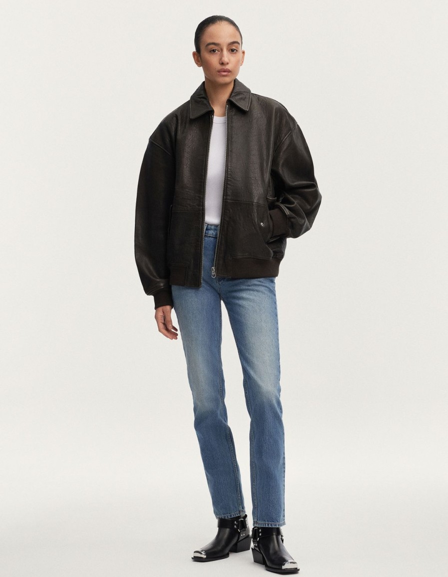 Vrouwen Denham Jassen | Sumerie Leren Jack Oversized Bomberjack - Oversized Pasvorm Zwart