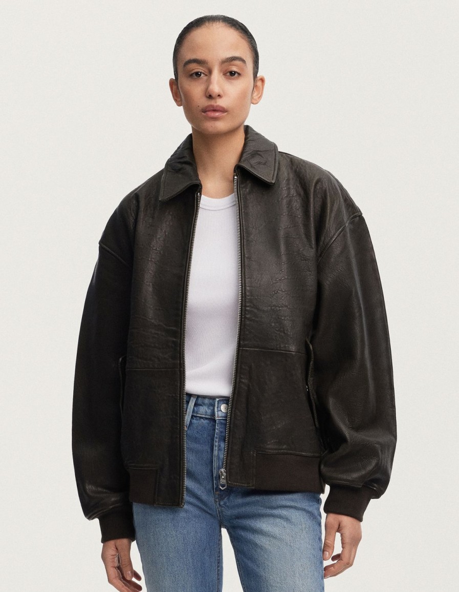 Vrouwen Denham Jassen | Sumerie Leren Jack Oversized Bomberjack - Oversized Pasvorm Zwart