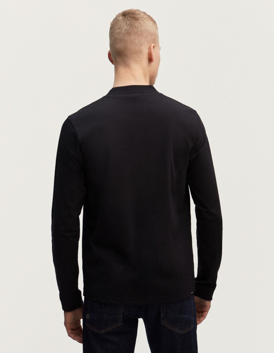 Heren Denham T-Shirts | Americana Mock Neck Ls T-Shirt - Normale Pasvorm Zwart