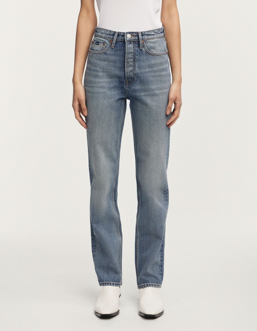 Vrouwen Denham Jeans | Suki Authentieke Blue Stone Wash - Rechte Pasvorm Middenblauw