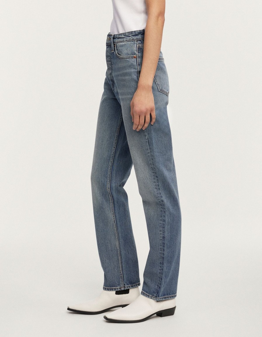 Vrouwen Denham Jeans | Suki Authentieke Blue Stone Wash - Rechte Pasvorm Middenblauw