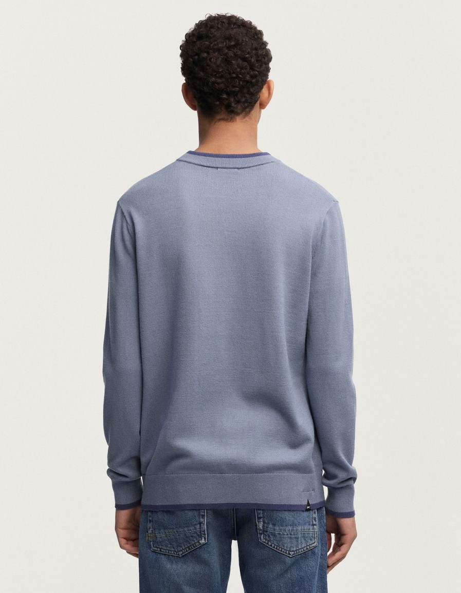 Heren Denham Breisels | Eaton Crew Sweater Zacht Compact Gebreid - Normale Pasvorm Vuursteenblauw