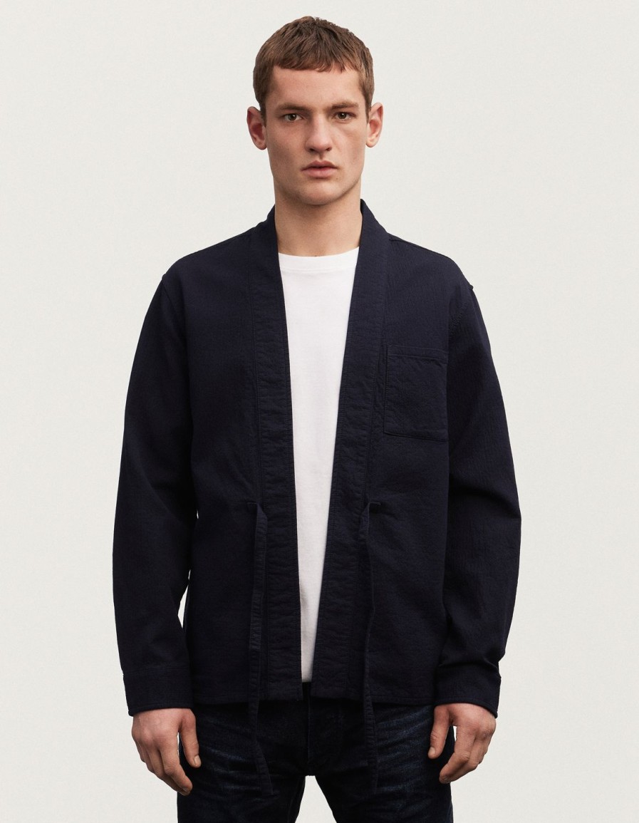 Heren Denham Overhemden | Kimono-Overshirt Indigo Katoen - Normale Pasvorm Marine