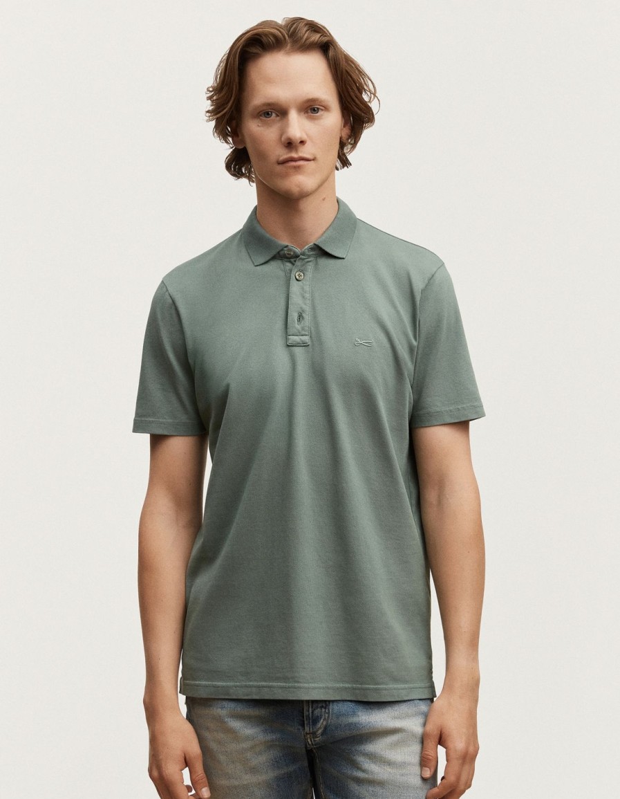 Heren Denham Polo'S | Lupo Polo Stretch Katoen Pique - Slim Fit Lauwerkrans Groen