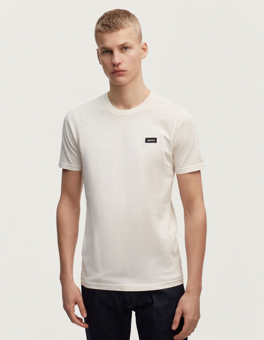 Heren Denham T-Shirts | Denham Slim Tee-Model Jersey - Slim-Fit Advocaat Gebroken Wit