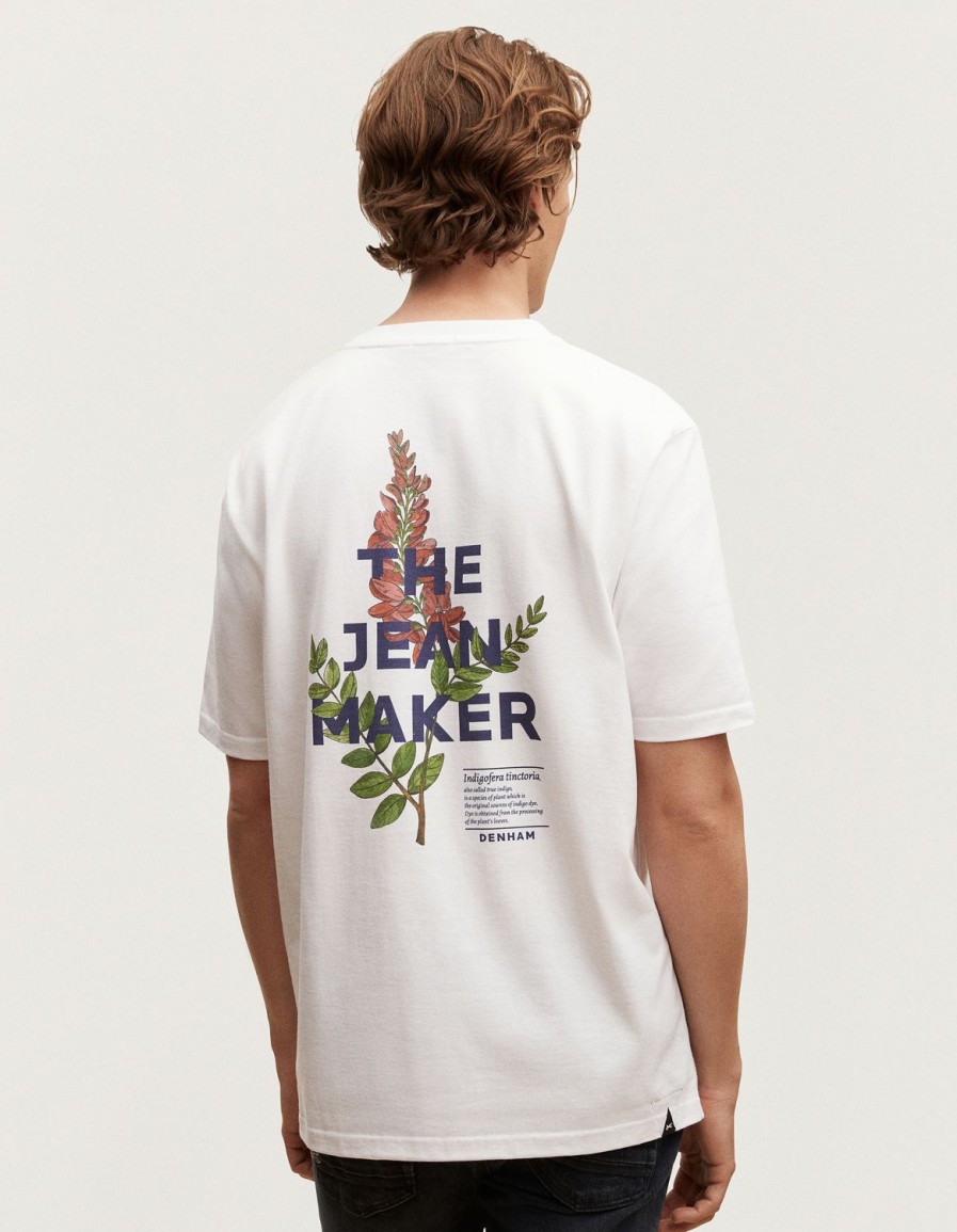 Heren Denham T-Shirts | Aqua Indigo T-Shirt Van Zwaar Katoenjersey - Ontspannen Pasvorm Wit