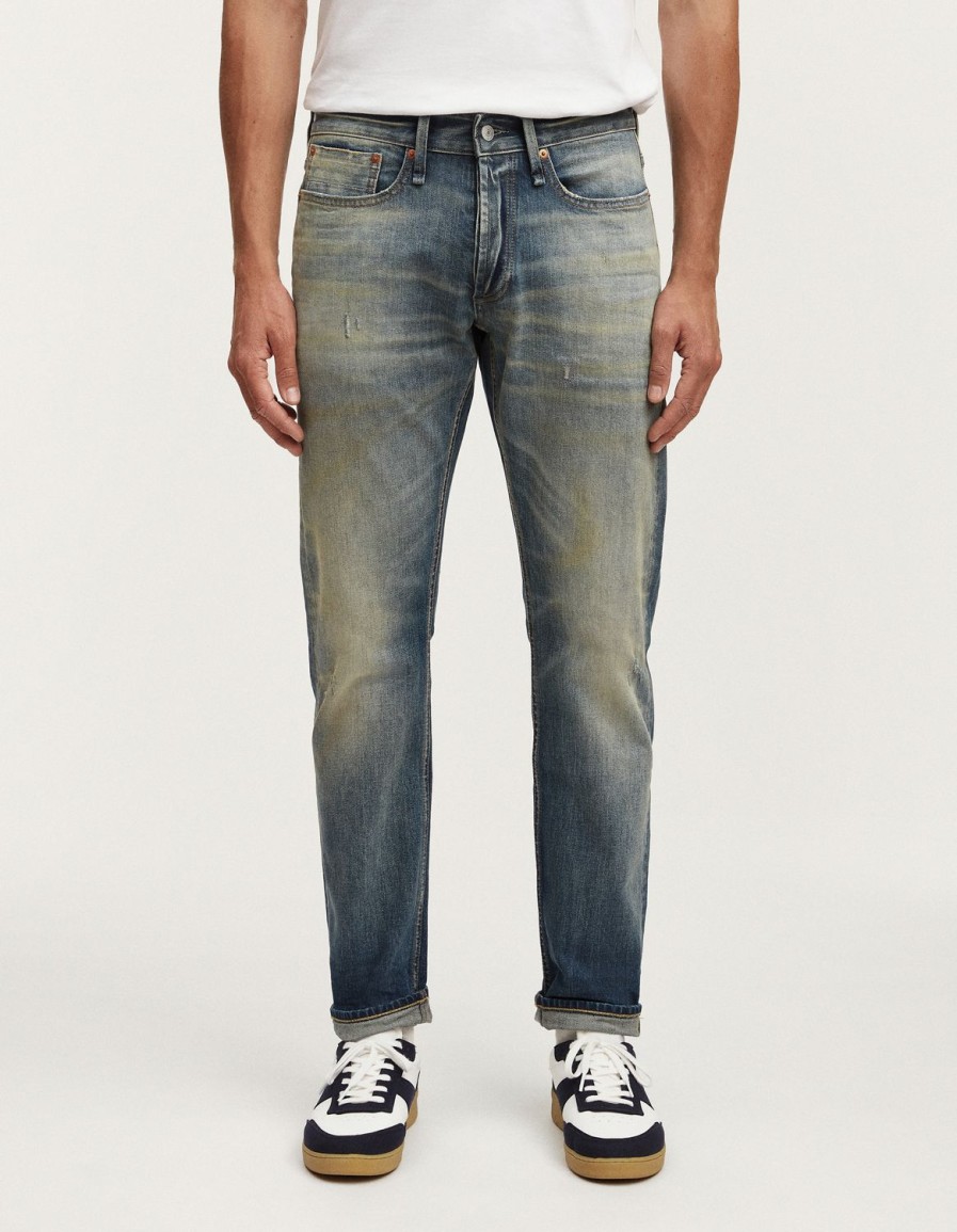 Heren Denham Jeans | Ridge Selvedge Authentiek Zwaar Versleten - Rechte Pasvorm Middenblauw