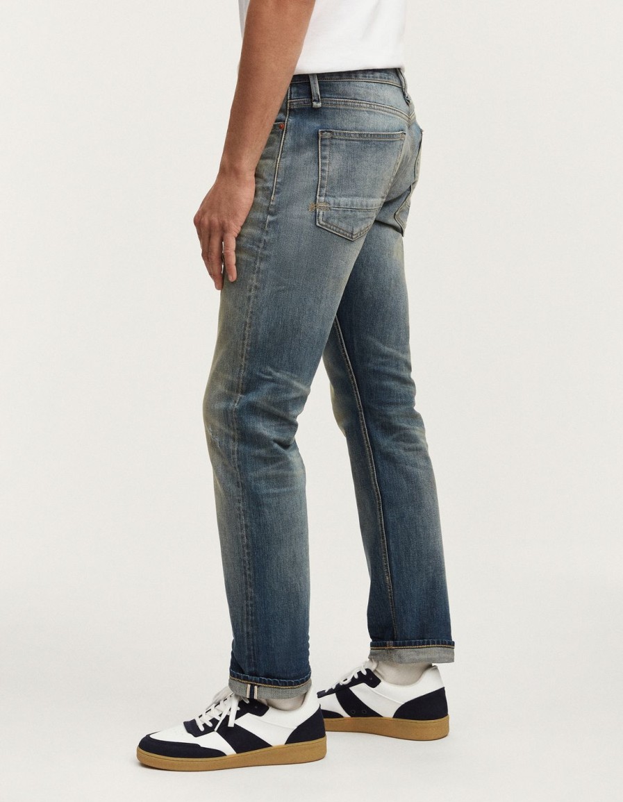 Heren Denham Jeans | Ridge Selvedge Authentiek Zwaar Versleten - Rechte Pasvorm Middenblauw