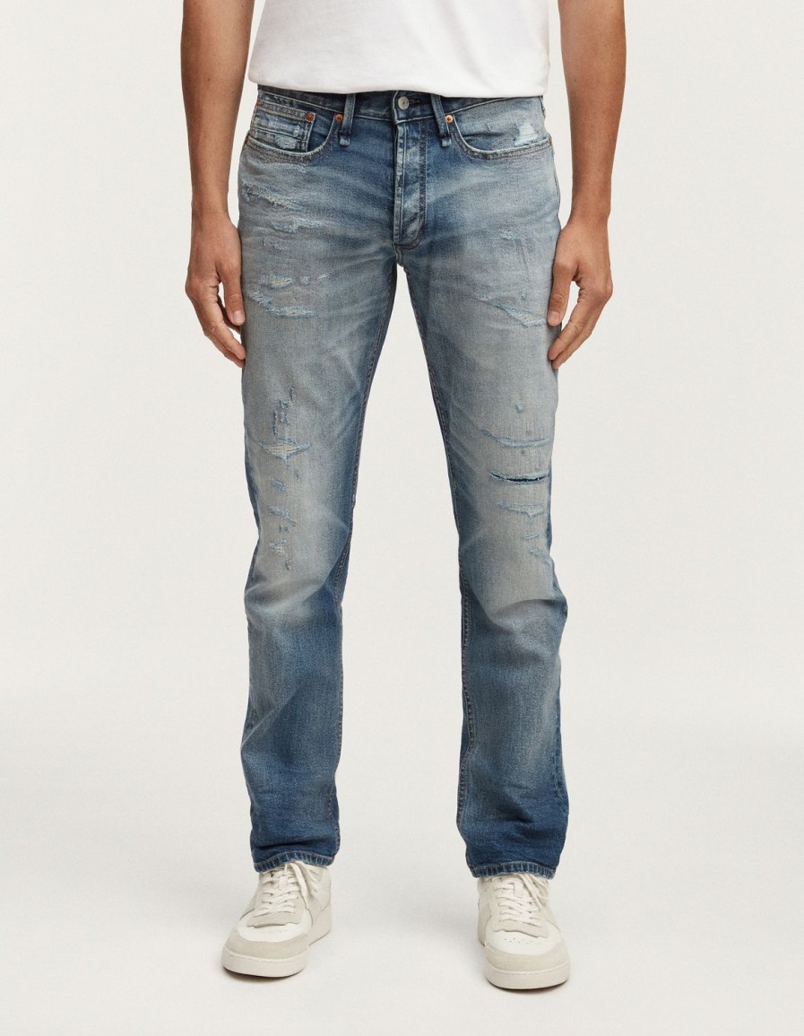 Heren Denham Jeans | Ridge Vintage Authentieke Versleten Reparatie - Rechte Pasvorm Middenblauw