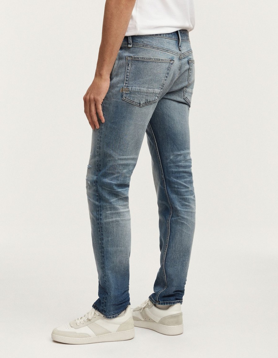 Heren Denham Jeans | Ridge Vintage Authentieke Versleten Reparatie - Rechte Pasvorm Middenblauw