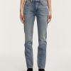 Vrouwen Denham Jeans | Mizuki Stone Wash Authentiek Blauw - Rechte Pasvorm Middenblauw