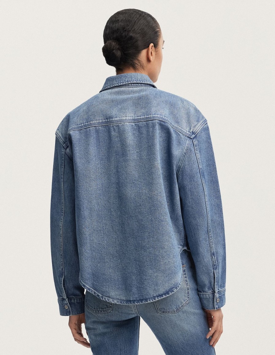 Vrouwen Denham Overhemden | Hanako Denim Overhemd Lichte Wassing - Oversized Pasvorm Middenblauw